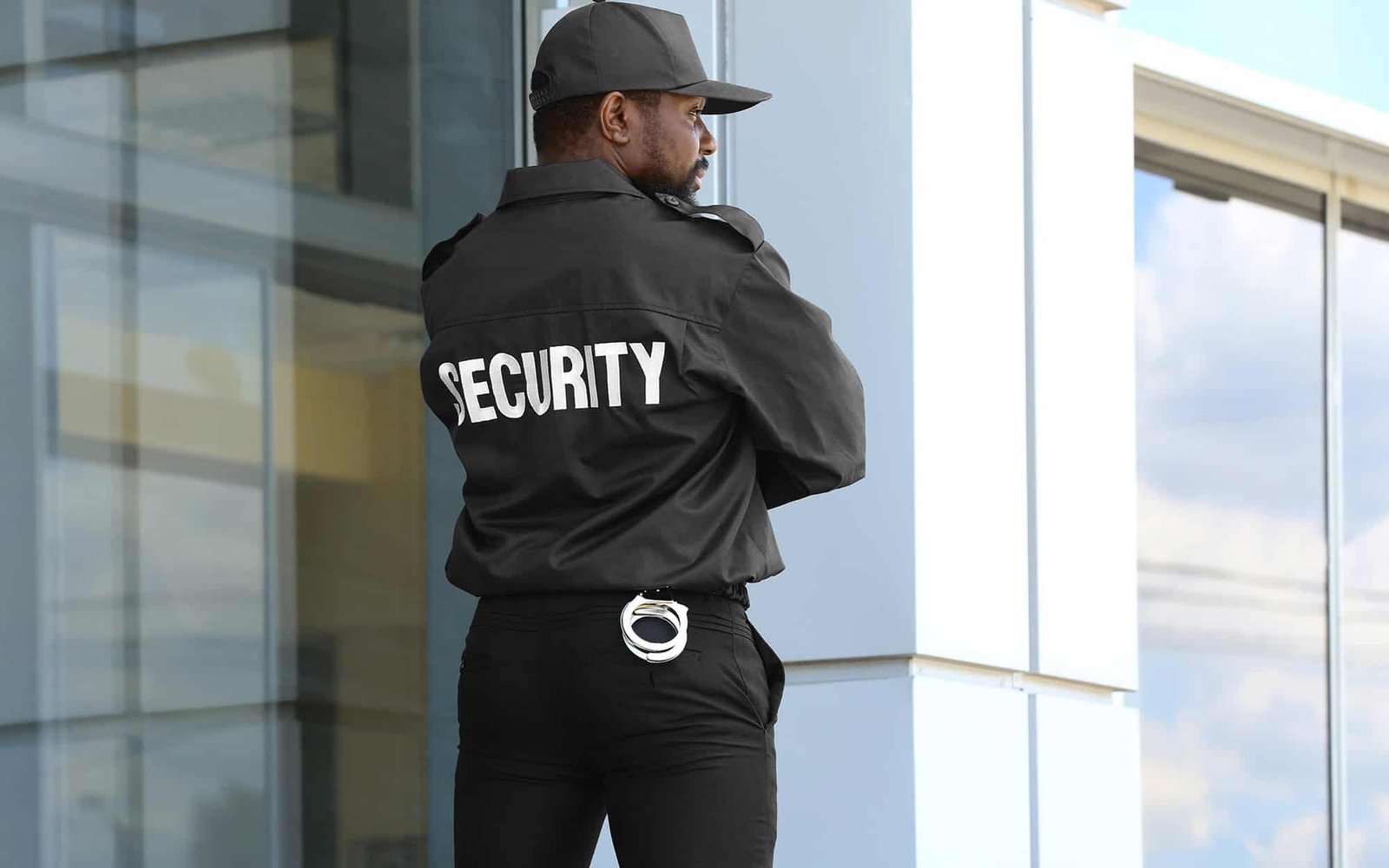 security guard outside office building
